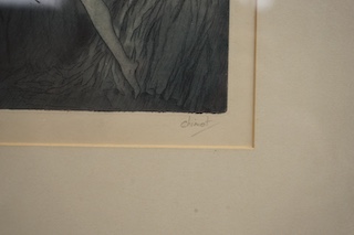 Edouard Chimot (French, 1880-1959), aquatint, ‘The Veil’, signed in pencil, label verso, 21 x 16cm. Condition - good